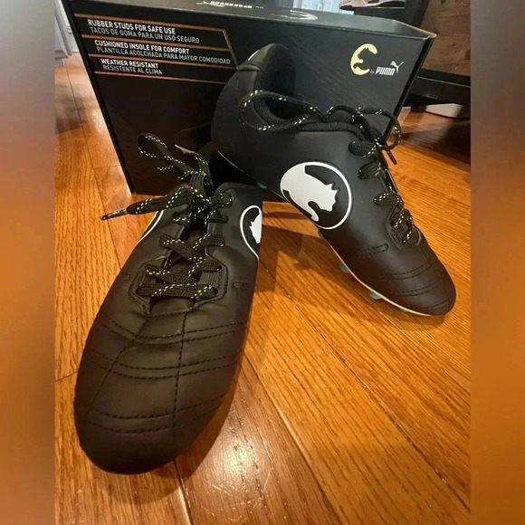 Puma pro cat speed force cleat big kid 4 black white blue soccer shoes cleats - Picture 6 of 17